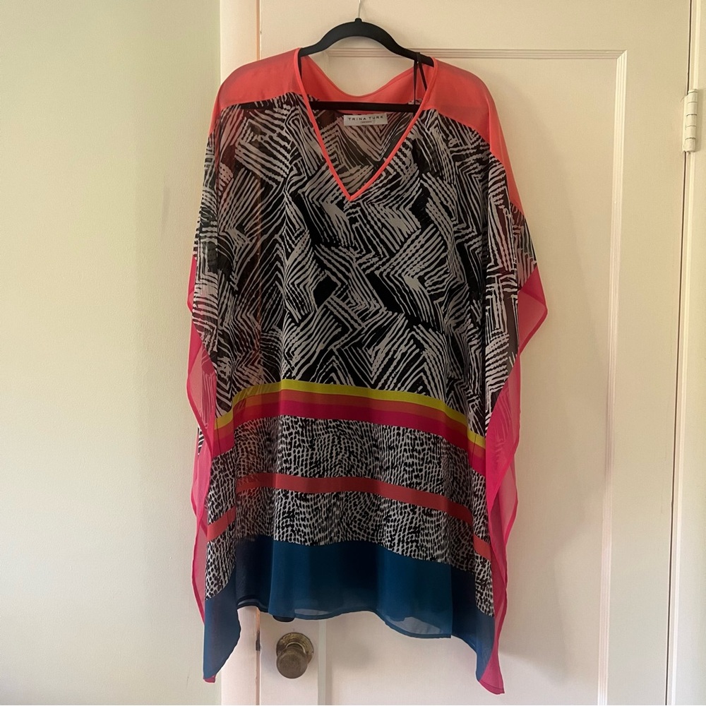 Trina Turk Short Caftan Dress with Black Silk Slip